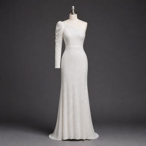 Mac Duggal White Sequined One-Shoulder Trumpet Gown - Size 10 - NWT